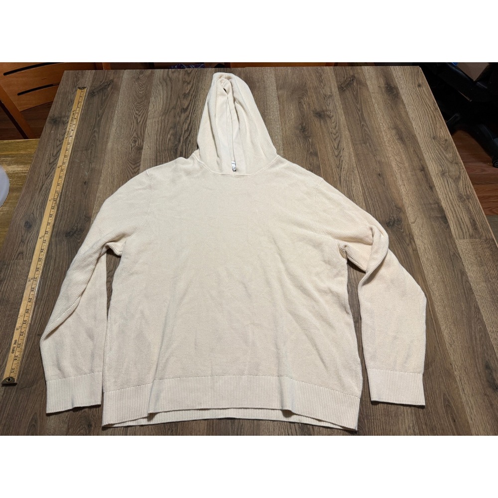 Banana Republic Hoodie Mens Size L Cream Pullover Long Sleeve Cotton Waffle Knit